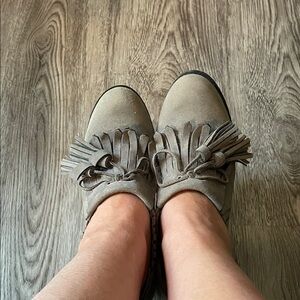 Ruff Hewn Taupe Suede Fringe Loafers